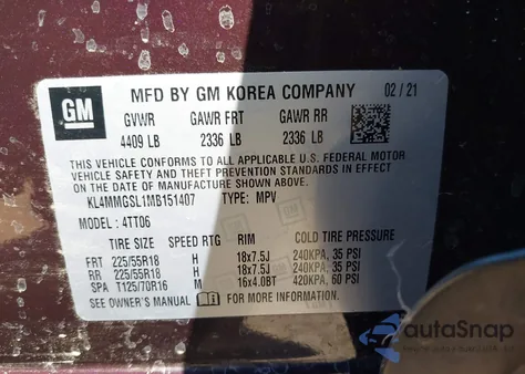 2021 Buick Encore Gx Essence z USA, uszkodzony, nr VIN KL4MMGSL1MB151407